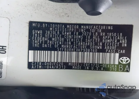 2019 Toyota Corolla Se z USA, uszkodzony, nr VIN 5YFBURHEXKP908160